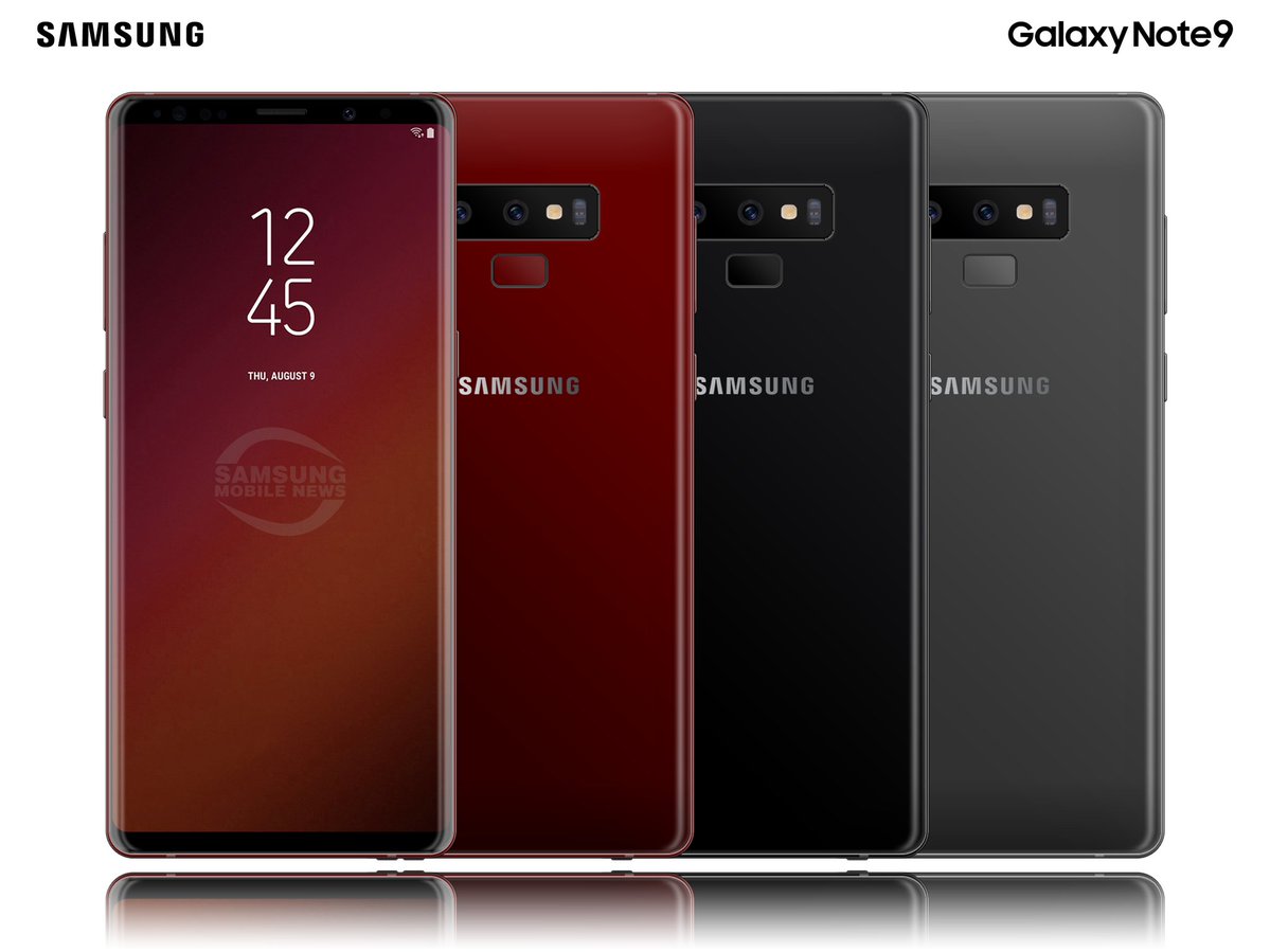 Konceptbilder visar Samsung Galaxy Note 9 rött, grått och svart