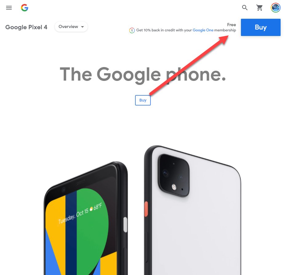 Google Pixel 4 ser ut att vara gratis på företagets officiella webbplats