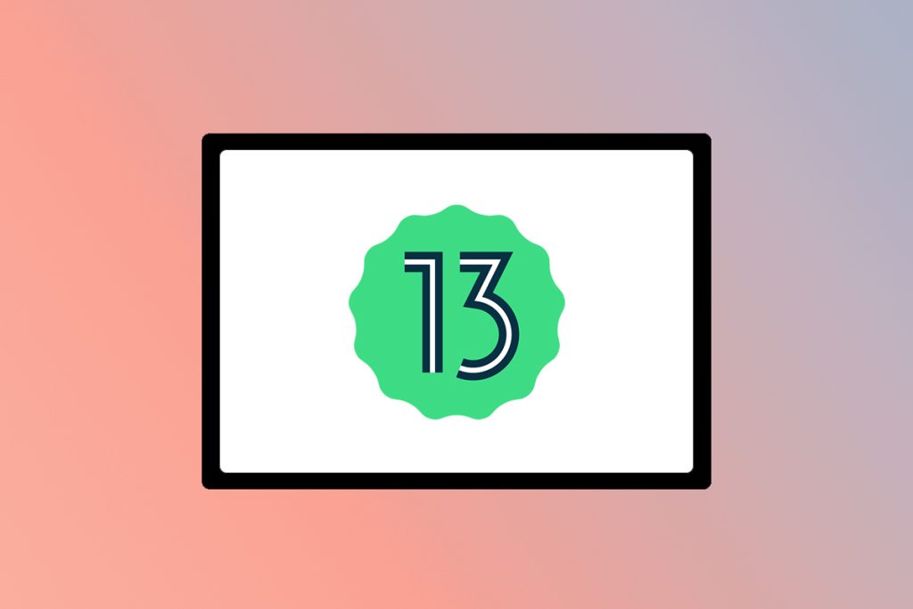 Android 13 logo within tablet vector on gradient background