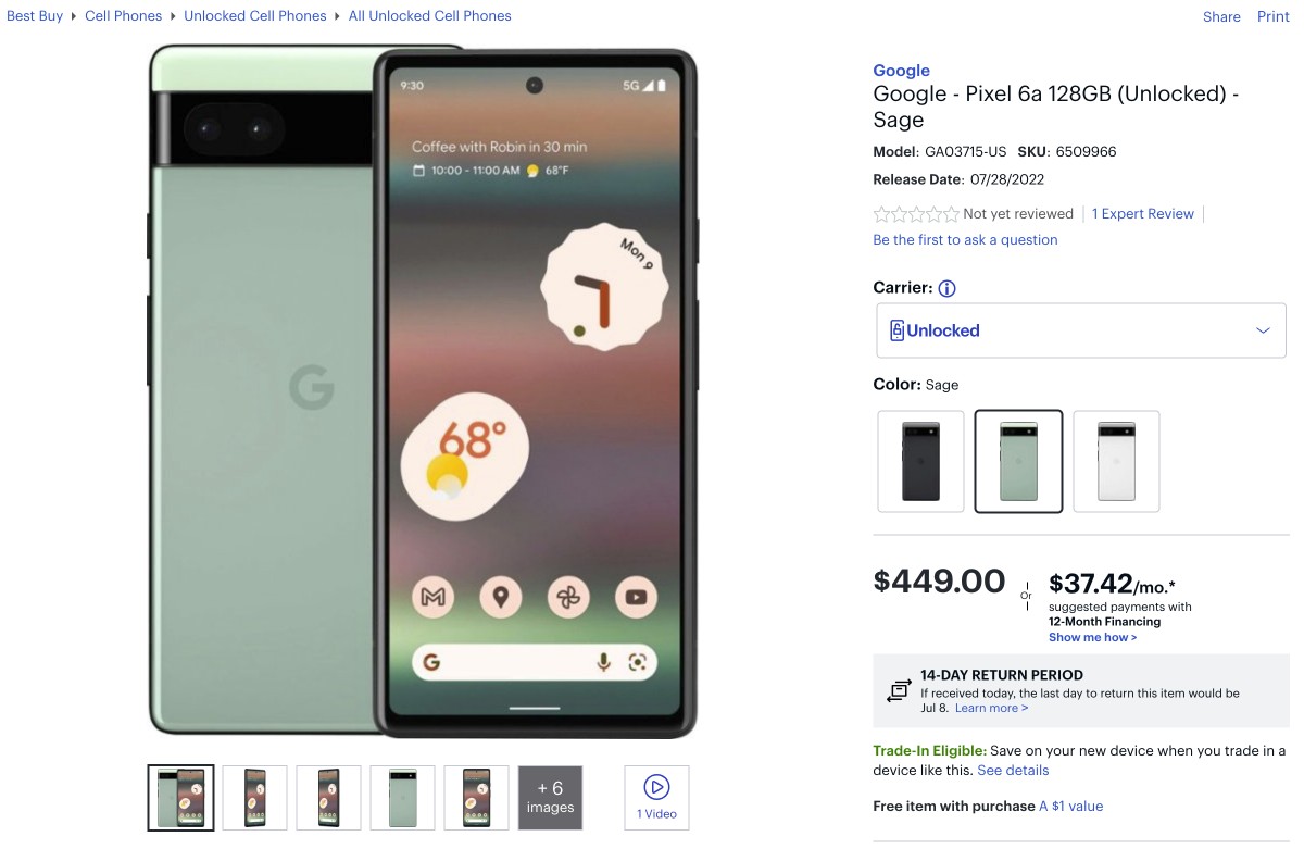 Google Pixel 6A går live hos Best Buy