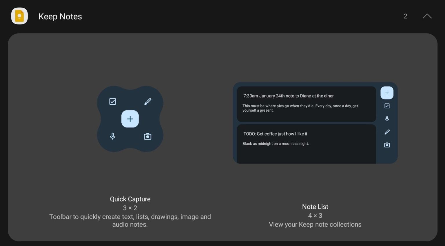 Google keep tablet widget old